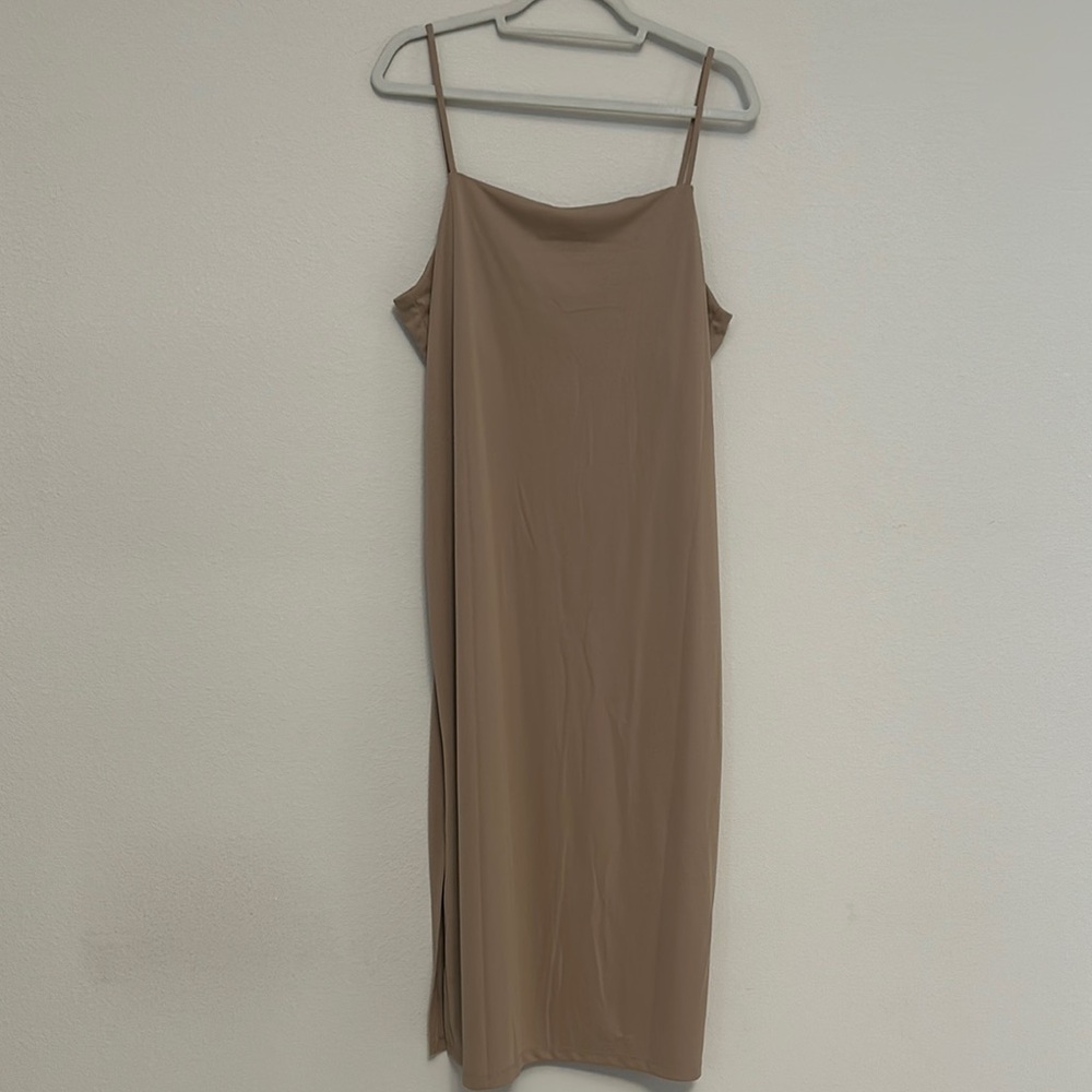 H&M Brown Sleeveless Spaghetti Strap Slip Midi Dress
